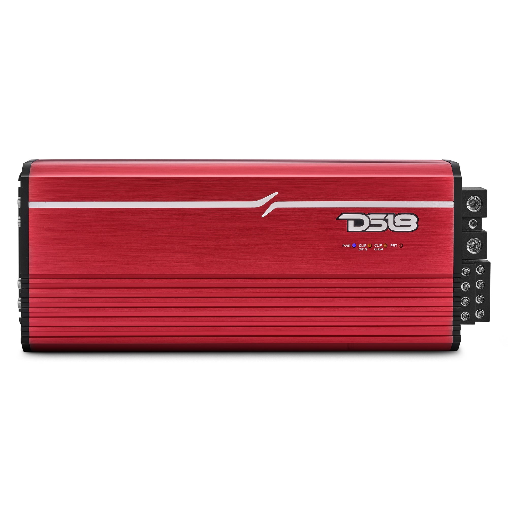 DS18 FRP-4K4 compact 4-channel full-range Class-D amplifier, red finish