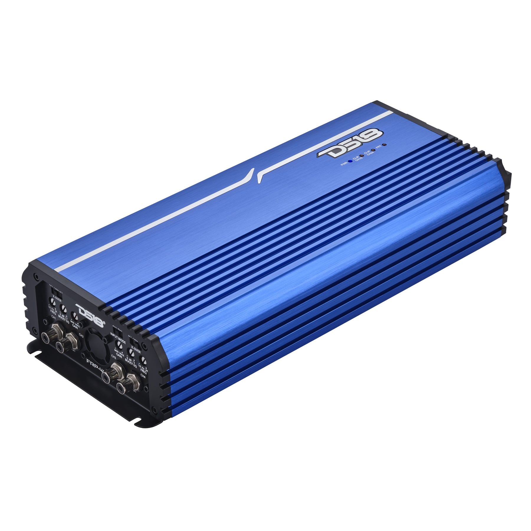 DS18 FRP-4K4-BL amplifier front angled view