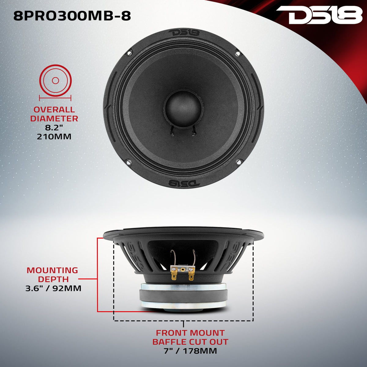 DS18 8PRO300MB 8" mid-bass loudspeaker, additional view