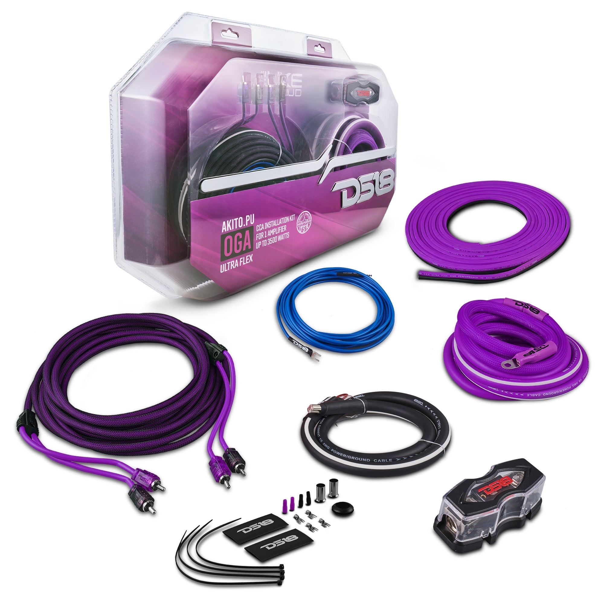DS18 AKIT0 0-gauge amplifier wiring kit - Purple