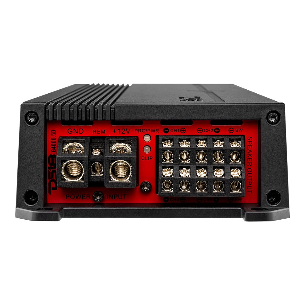DS18 G4000.5D amplifier right side view showing crossover and gain controls