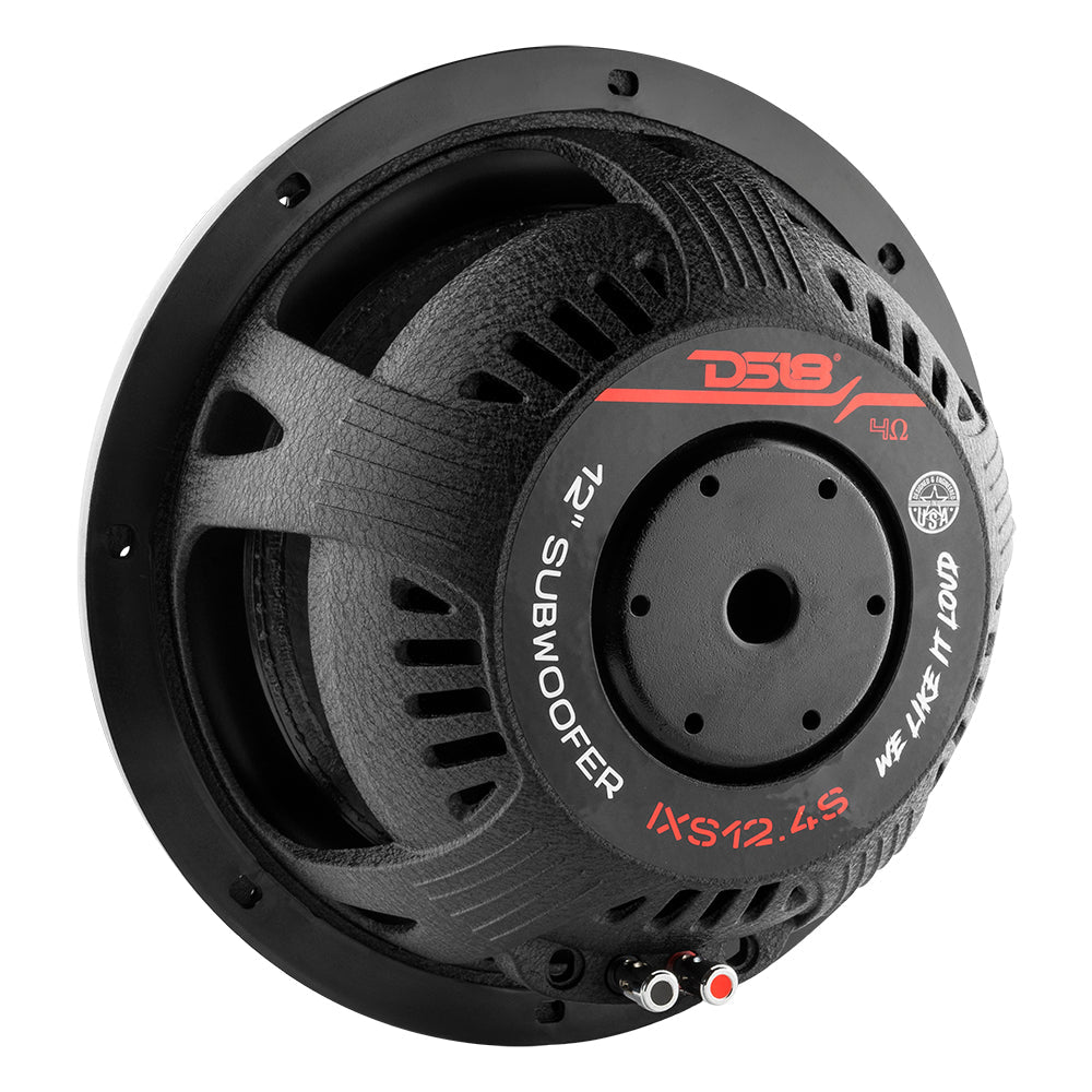 DS18 IXS12 subwoofer rear view showing 62 oz ferrite motor