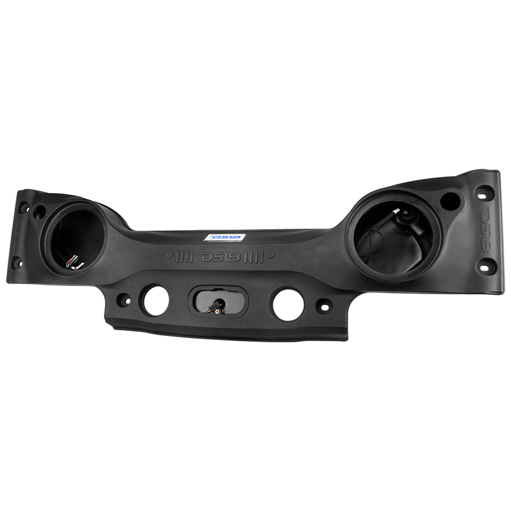DS18 JK-SBAR22/BK sound bar angled view from the opposite side with the LED logo lit blue