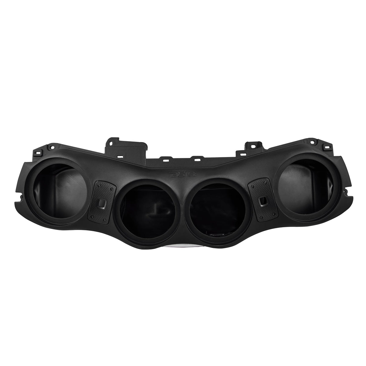 DS18 JL24-SBAR/BK sound bar front view with four speaker openings and molded DS18 logo