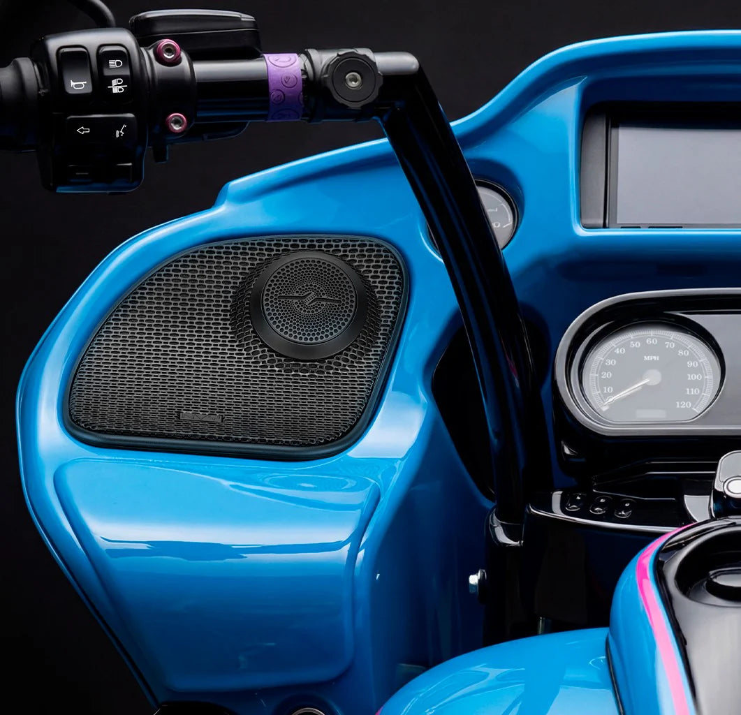 Harley-Davidson 2014–2023 Front Stage Audio Upgrade Kit | 6.5" Slim Midrange Speakers + Bullet Tweeter NVY Grilles