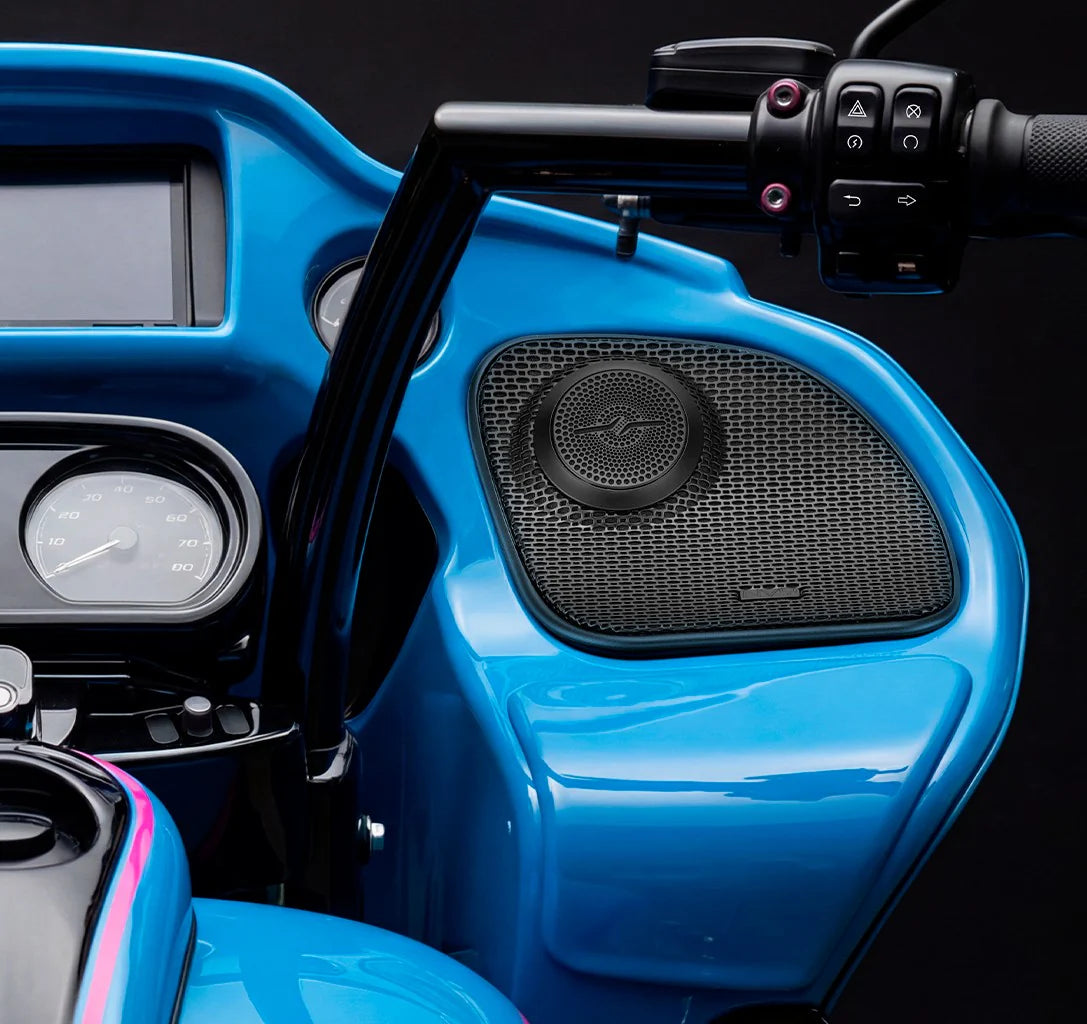 Harley-Davidson 2014–2023 Front Stage Audio Upgrade Kit | 6.5" Slim Midrange Speakers + Bullet Tweeter NVY Grilles