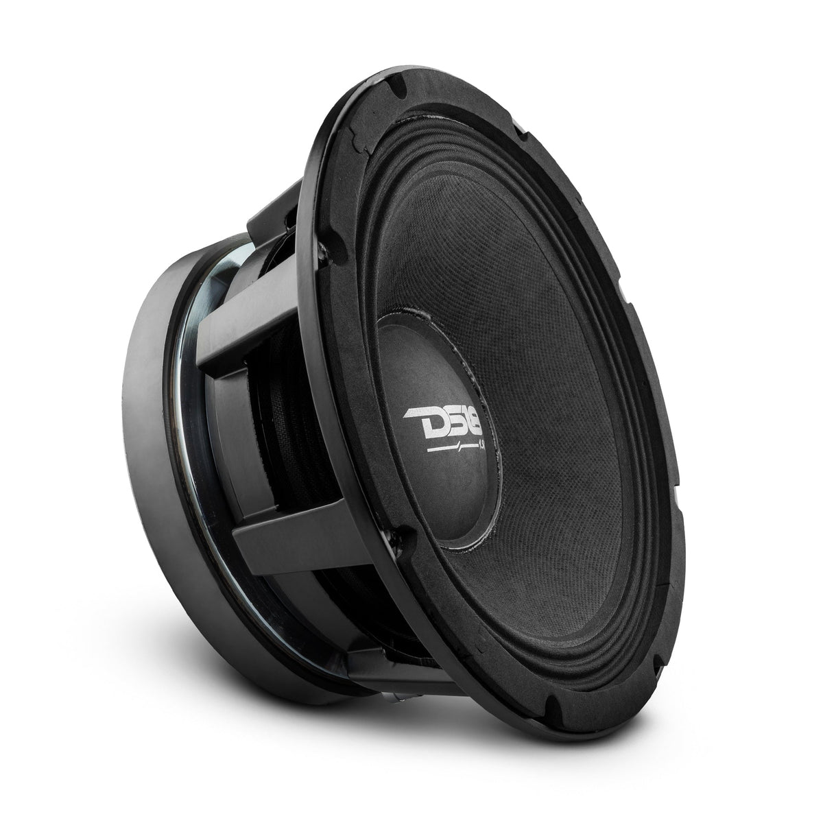 DS18 PRO-1.5KP10 PANCADÃO 10" mid-bass loudspeaker, three-quarter view showing the cone, DS18 dust cap and cast basket