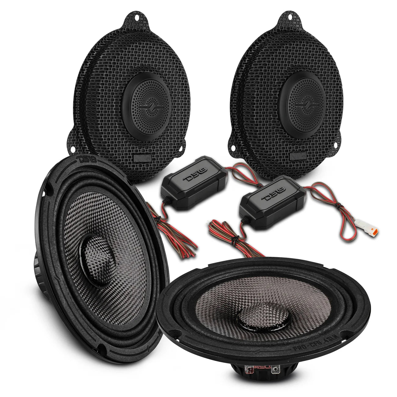Harley-Davidson 2014–2023 Front Stage Audio Upgrade Kit | 6.5" Slim Midrange Speakers + Bullet Tweeter NVY Grilles