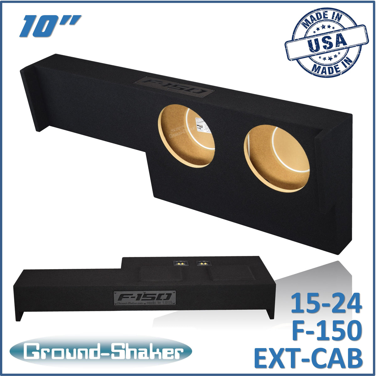 Ground Shaker GS-AF150210B dual 10 inch sealed sub box for 15-24 Ford F-150 Ext Cab, front view
