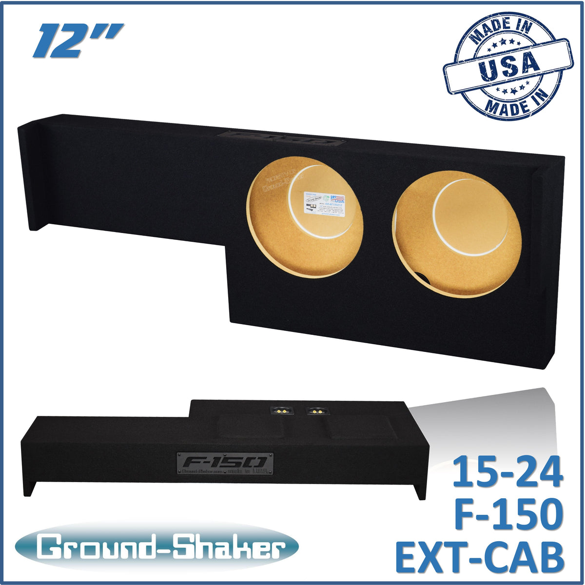 Ground Shaker GS-AF150212B dual 12 inch sealed sub box for 15-24 Ford F-150 Ext Cab, front view