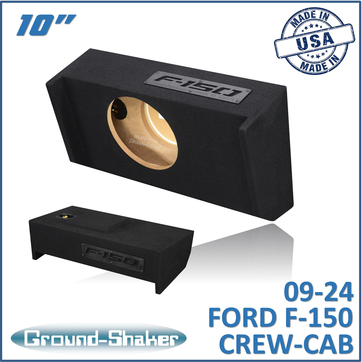 Ground Shaker GS-DF150110B single 10 inch sealed sub box for 09-26 Ford F-150 Crew Cab, front view