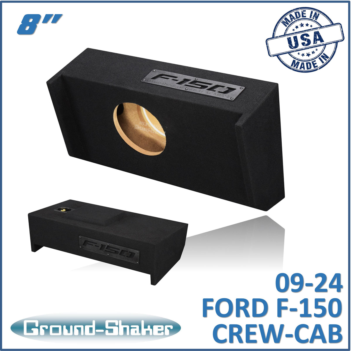 Ground Shaker GS-DF15018B single 8 inch sealed sub box for 09-26 Ford F-150 Crew Cab, front view