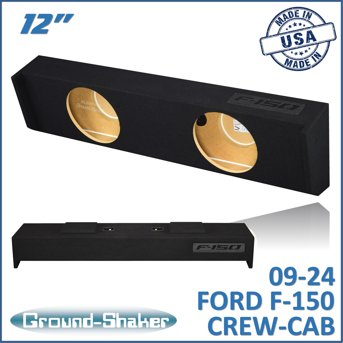 Ground Shaker GS-DF150212B dual 12 inch sealed sub box for 09-26 Ford F-150 Crew Cab, front view