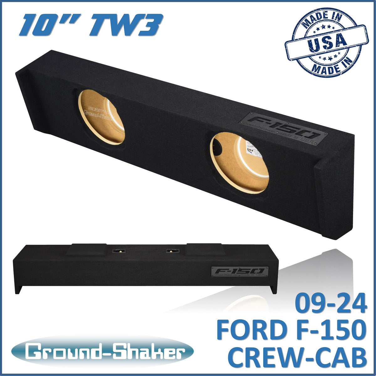 Ground Shaker GS-DF150TW3210B dual 10 inch sealed TW3 sub box for 09-26 Ford F-150 Crew Cab, front view