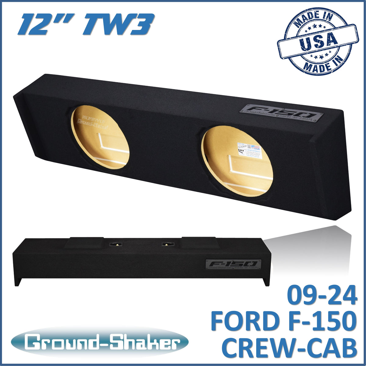 Ground Shaker GS-DF150TW3212B dual 12 inch sealed TW3 subwoofer enclosure for 09-26 Ford F-150 Crew Cab