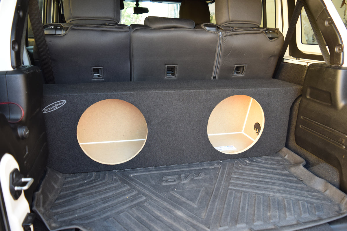 Ground Shaker GS-JPW4D212B subwoofer enclosure shown installed in the vehicle