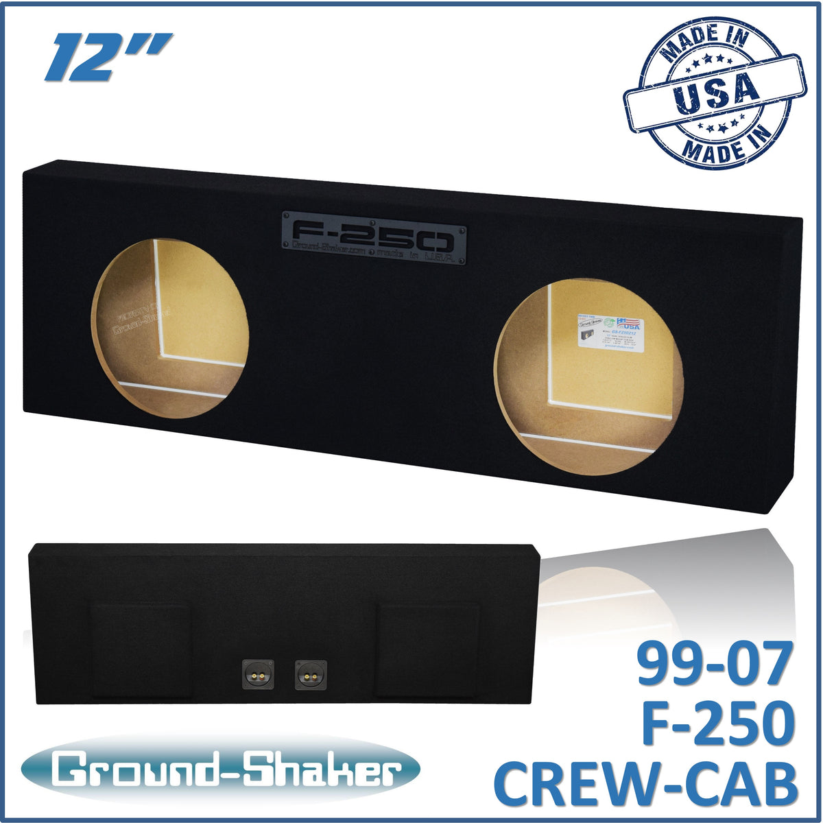 Ground Shaker GS-F250212B dual 12 inch sealed sub box for 99-07 Ford F-250 Crew Cab — front view