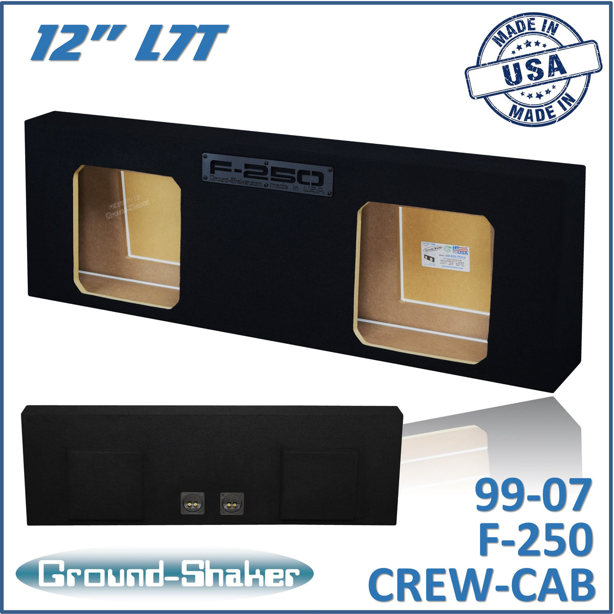 Ground Shaker dual 12 inch sealed L7T sub box for 99–07 Ford F-250 Crew Cab, front view