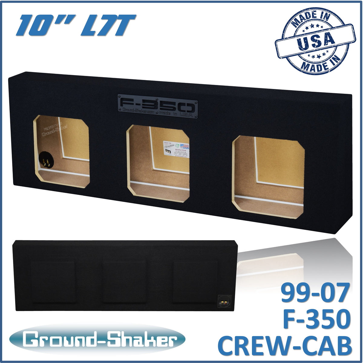 Ground Shaker GS-F350L7T310B triple 10-inch sealed L7T sub box for 99–07 Ford F-350 Crew Cab, front view