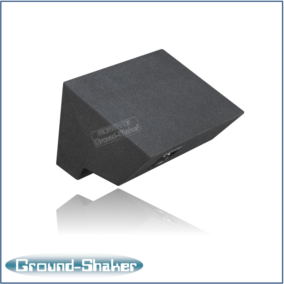 Ground Shaker GS-FB18B carpeted sealed enclosure, three-quarter view showing the terminal panel