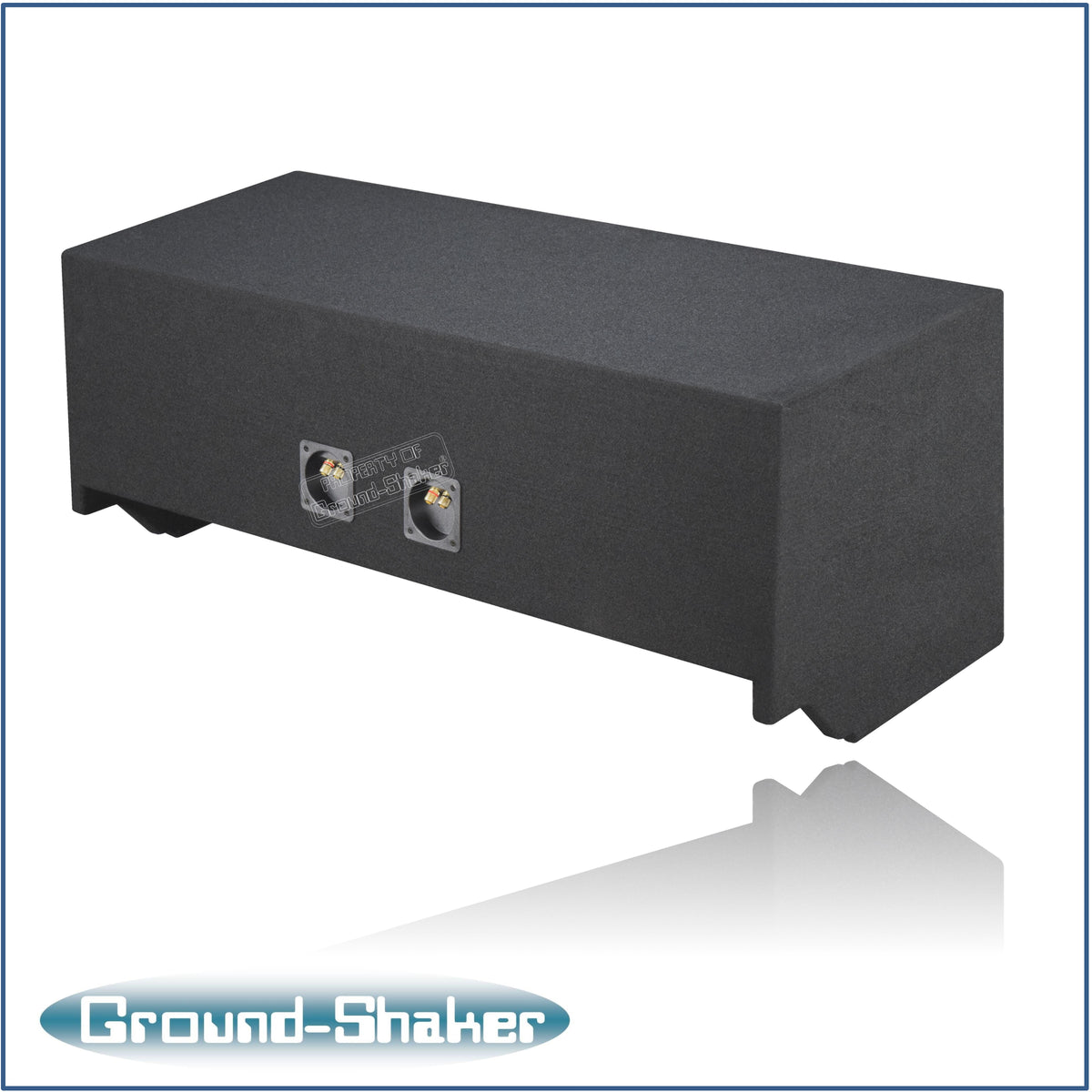 Ground Shaker GS-FB212B carpeted sealed enclosure, three-quarter view showing the terminal panel