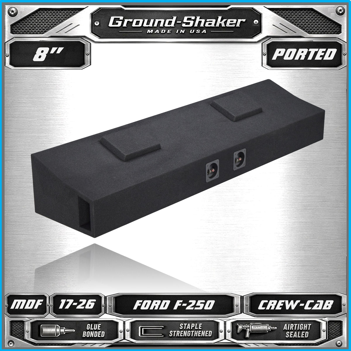 Dual 8 inch ported sub box for 17–26 Ford F-250 Crew Cab, side profile