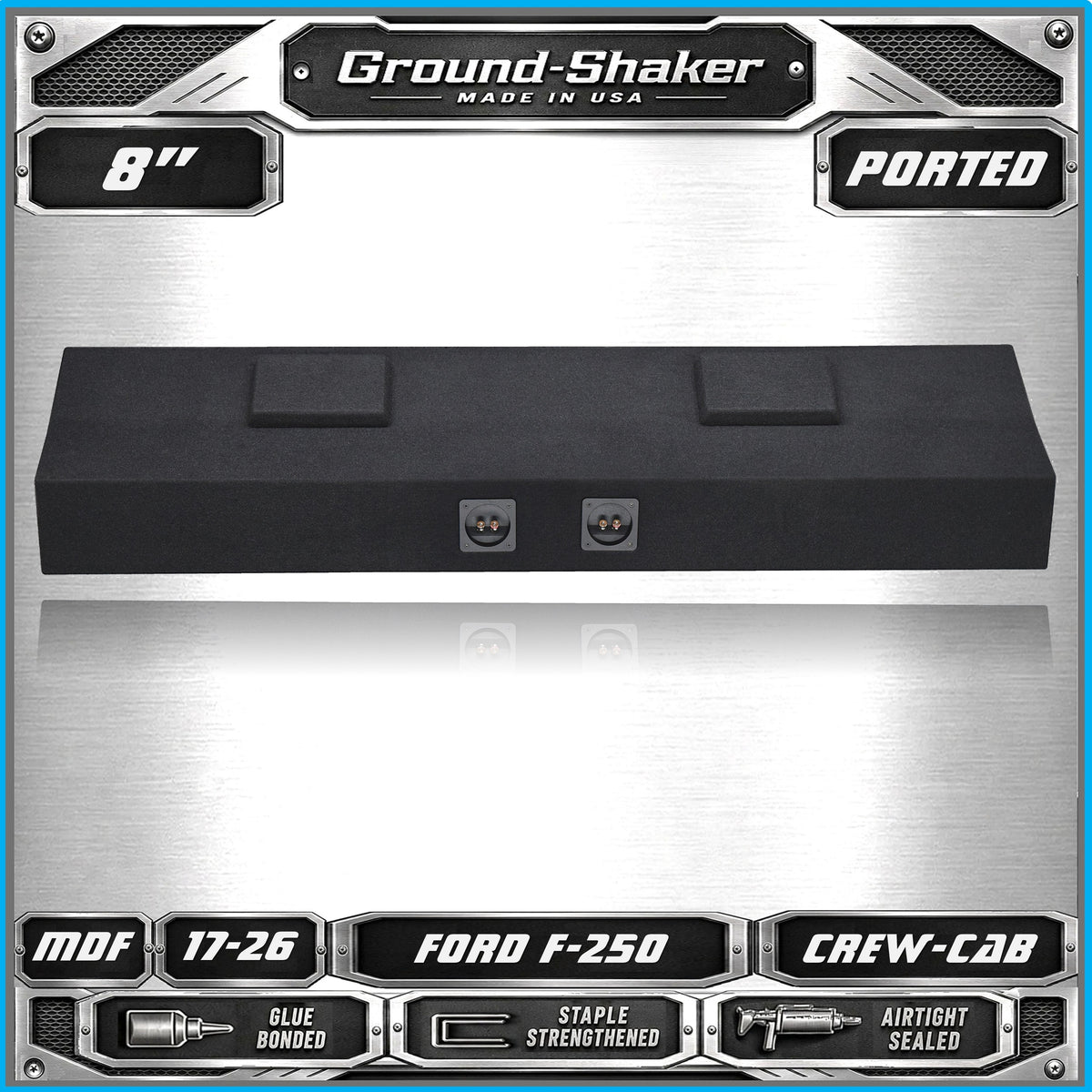 Slot port detail on dual 8 inch box for Ford F-250 Crew Cab