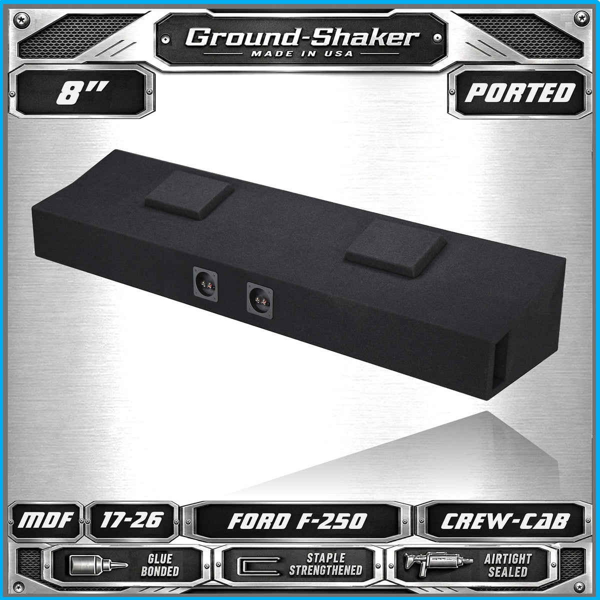 Carpeted finish detail, dual 8 inch ported box for Ford F-250 Crew Cab