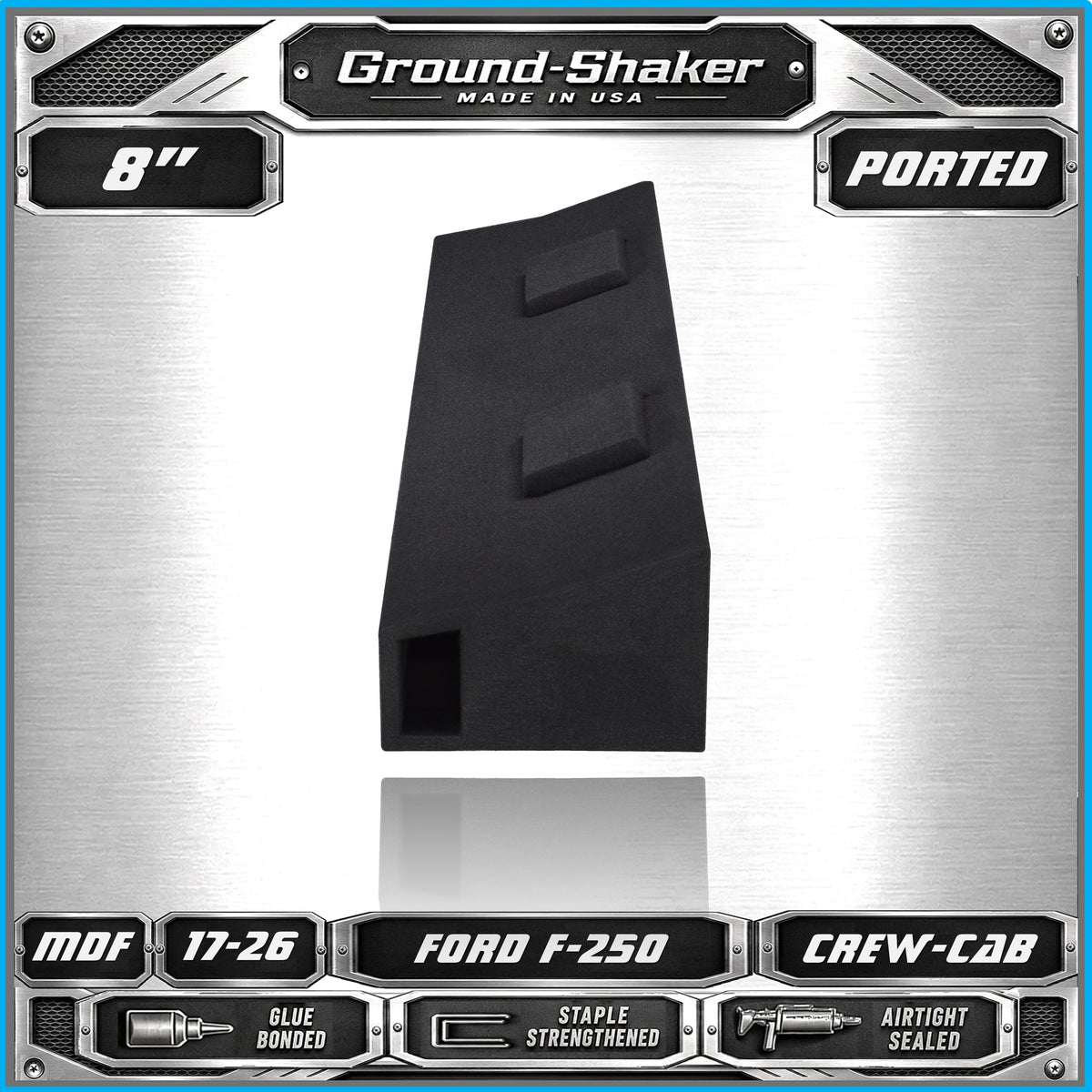 Terminal detail, dual 8 inch ported sub box for Ford F-250 Crew Cab