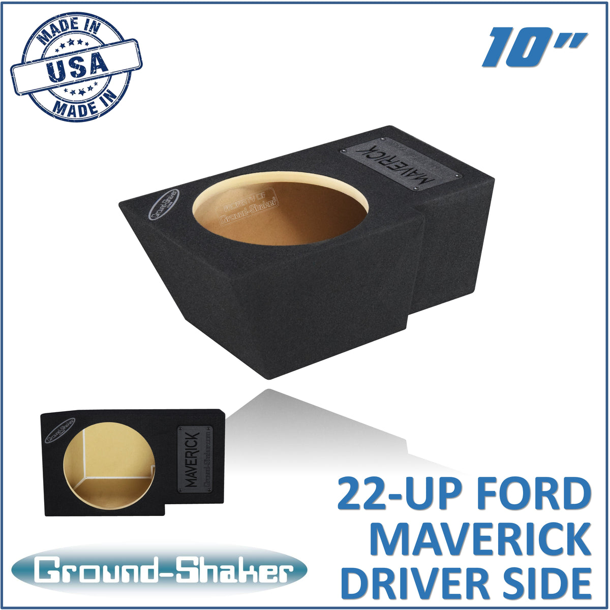 Ground Shaker GS-FMAD110B single 10 inch sealed subwoofer box for 22-26 Ford Maverick driver side