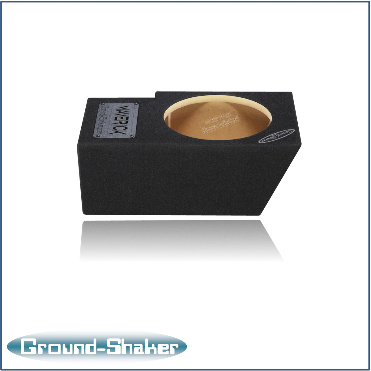 Ground Shaker single 10 inch sealed sub box installed under Ford Maverick rear seat