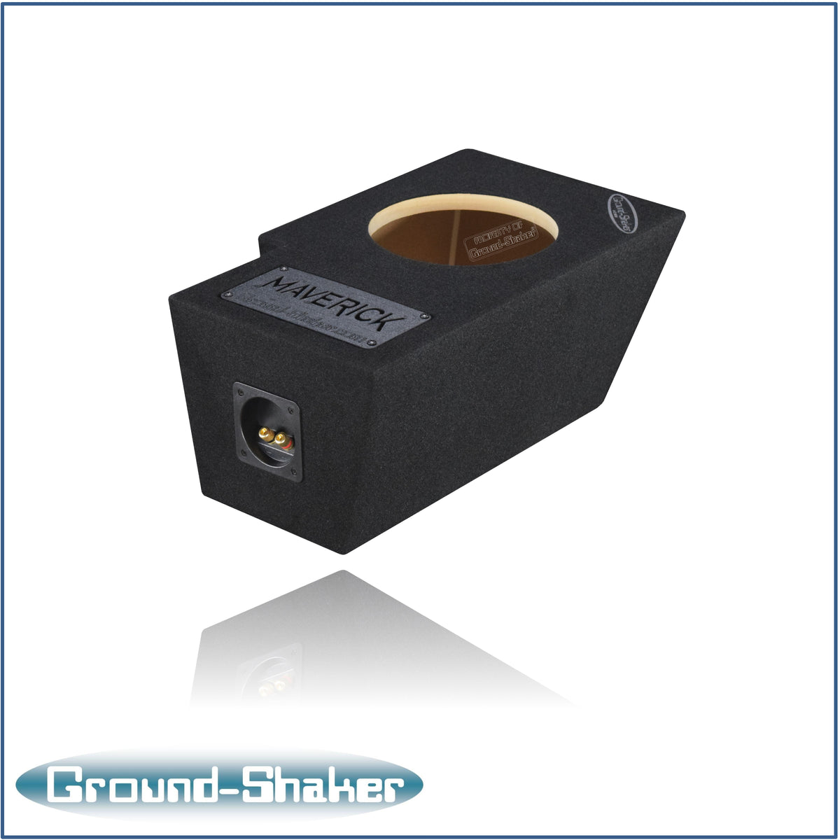 Ground Shaker single 8 inch sealed sub box for Ford Maverick driver side - detail view