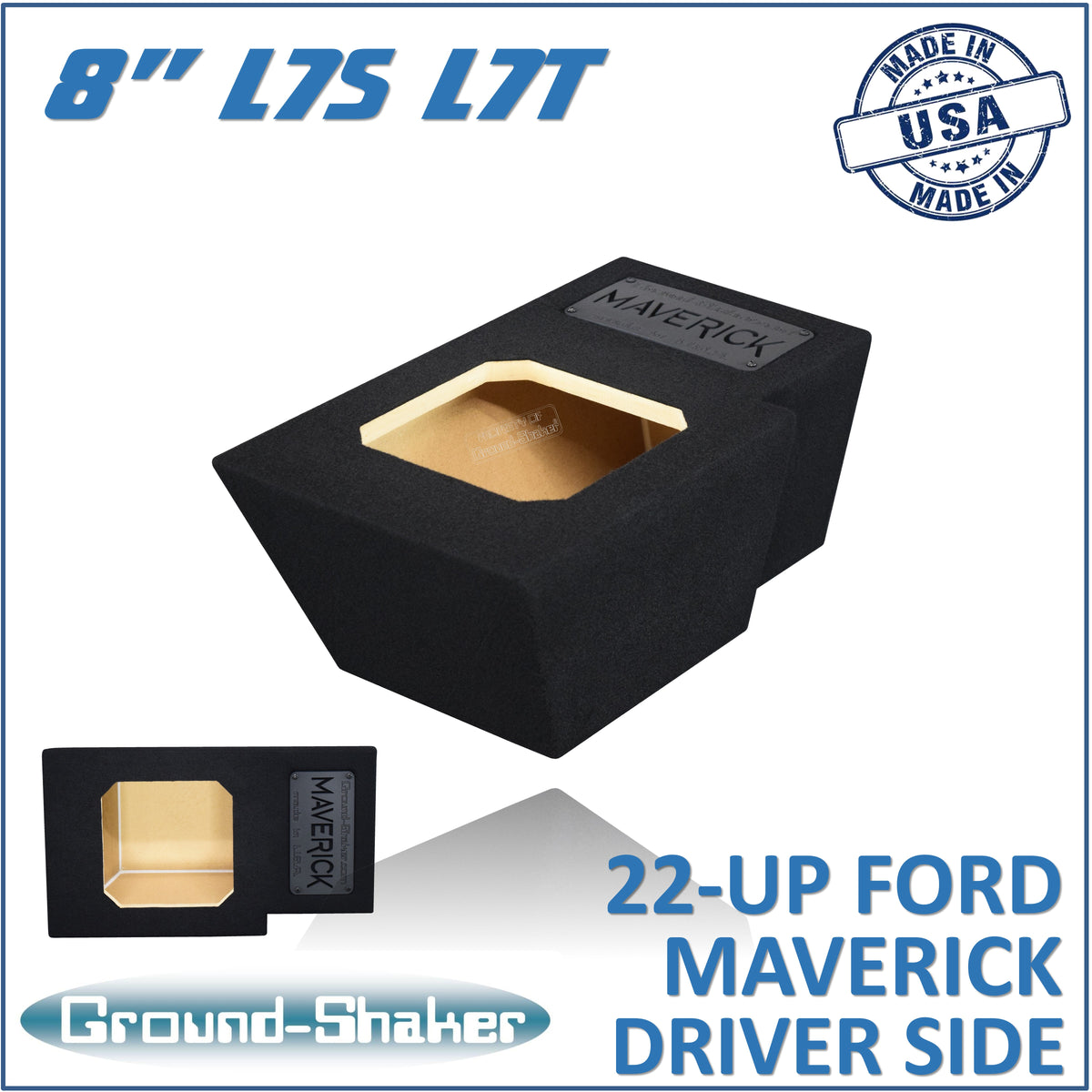 Ground Shaker GS-FMADKK18B single 8 inch Solo-Baric-style sealed subwoofer box for 22-25 Ford Maverick driver side