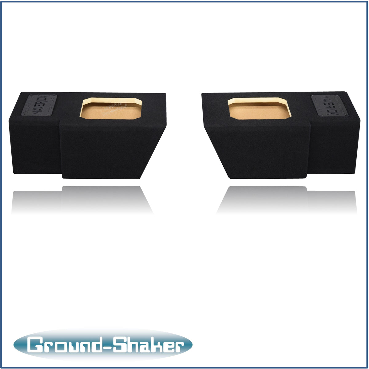 Ground Shaker dual 8 inch square-cut sealed sub boxes for Ford Maverick - angle view