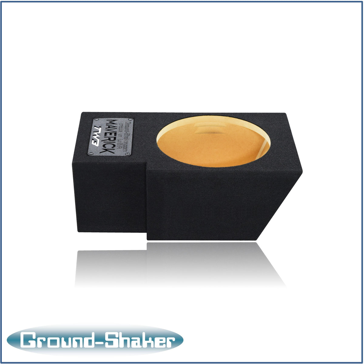 Ground Shaker 10 inch TW3 sealed sub box for Ford Maverick passenger side - angle view