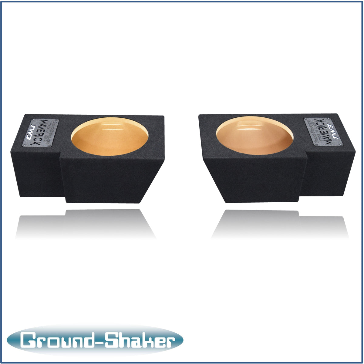 Ground Shaker dual 10 inch TW3 sealed sub boxes for Ford Maverick - angle view