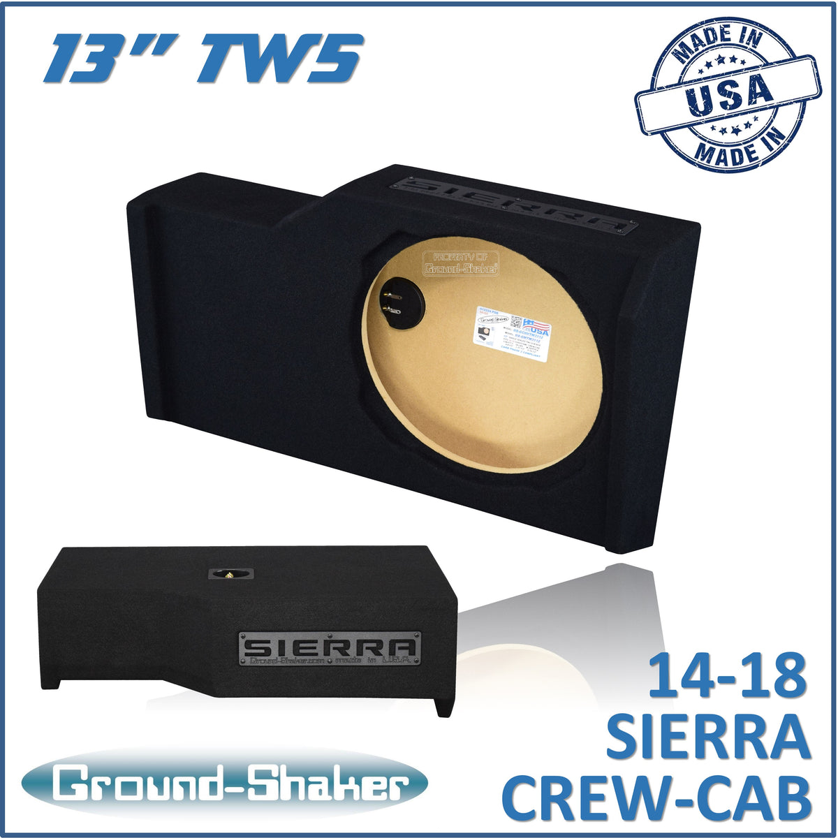 Ground Shaker GS-GMTW5113B subwoofer enclosure for Fits 14–18 GMC Sierra Crew Cab
