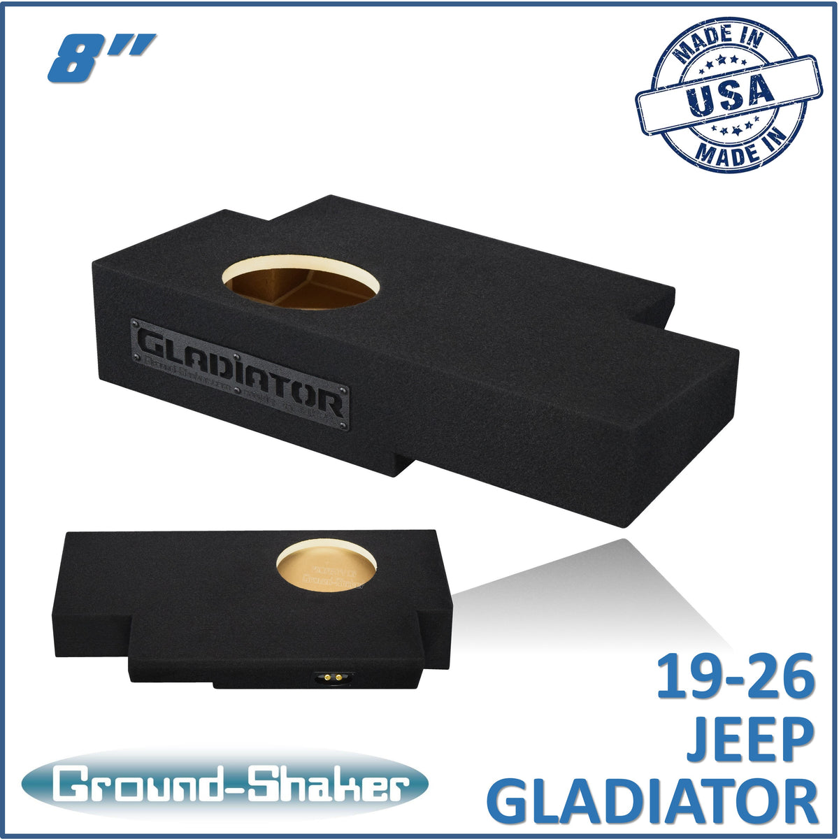 Ground Shaker GS-JPG18B carpeted subwoofer enclosure for the 2019–2026 Jeep Gladiator