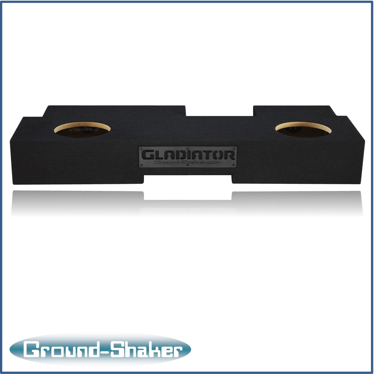 Ground Shaker GS-JPG28B carpeted subwoofer enclosure for the 2019–2026 Jeep Gladiator, alternate angle
