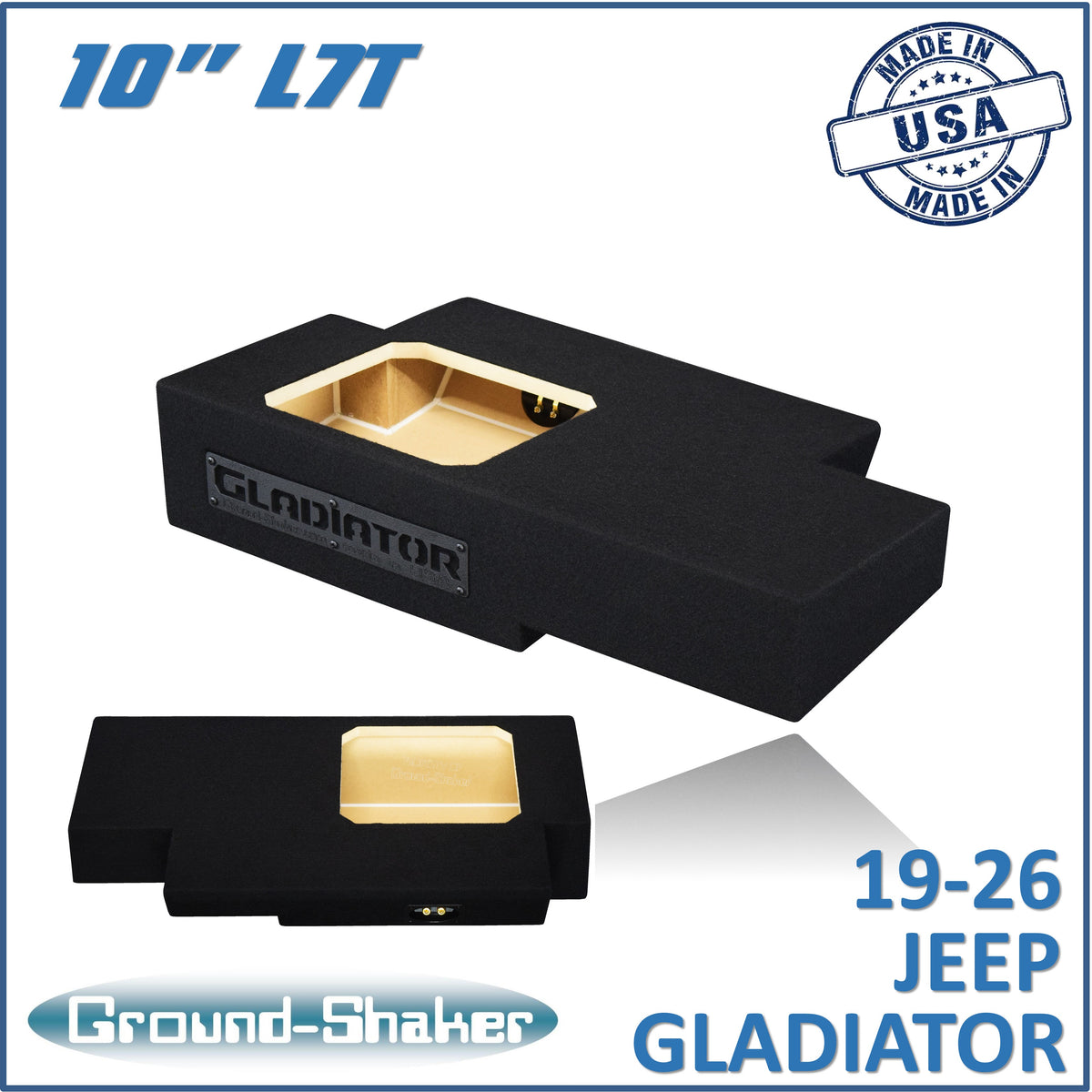 Ground Shaker GS-JPGL7T110B carpeted subwoofer enclosure for the 2019–2026 Jeep Gladiator