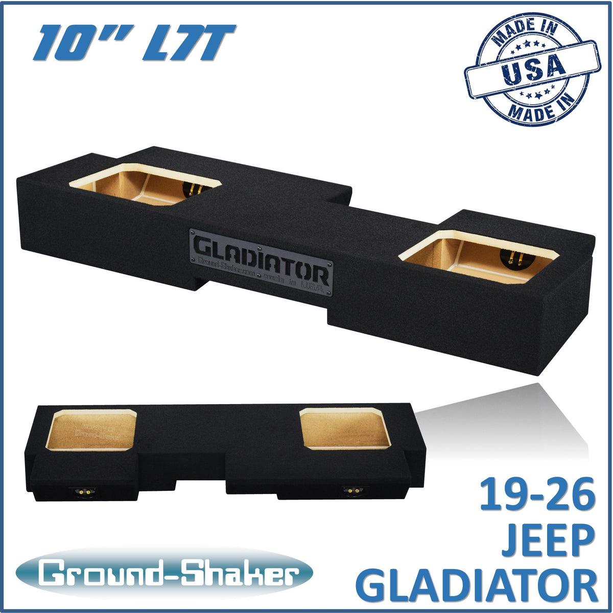 Ground Shaker GS-JPGL7T210B carpeted subwoofer enclosure for the 2019–2026 Jeep Gladiator