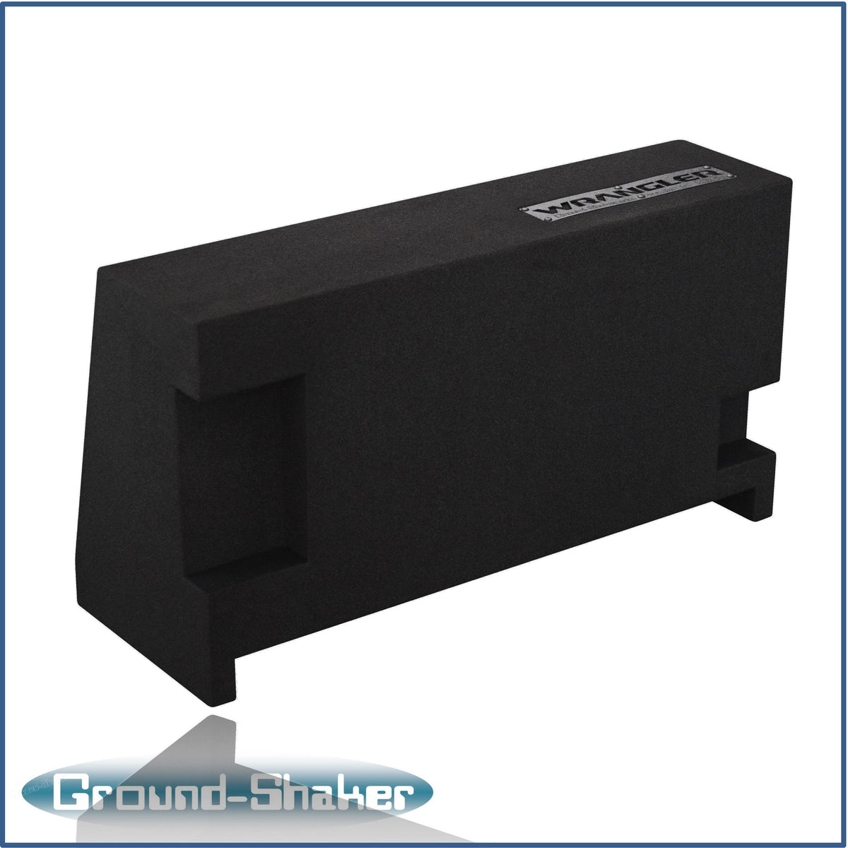 Ground Shaker GS-JPW210B carpeted subwoofer enclosure for the 1987–2016 Jeep Wrangler (2-door), alternate angle