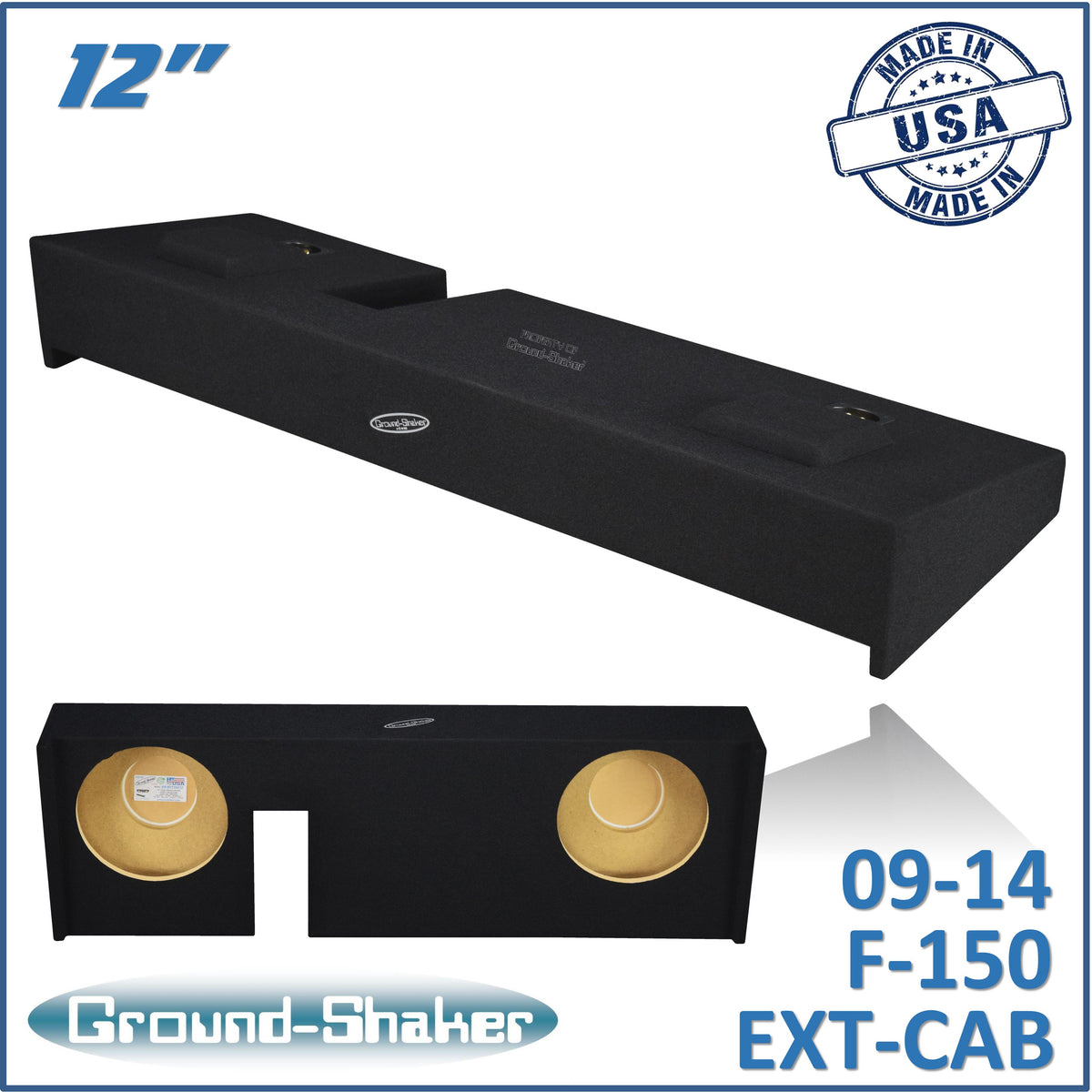 Ground Shaker GS-KF150212B black dual 12 inch sealed sub box for 09–14 Ford F-150 Ext-Cab — front view