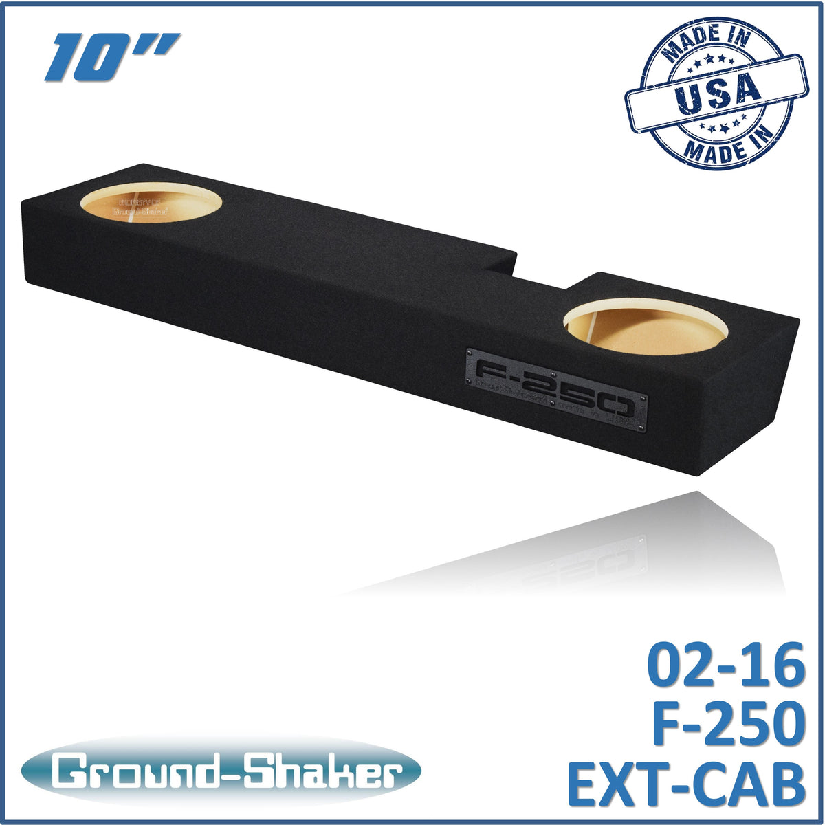 Ground Shaker dual 10 inch sealed subwoofer enclosure for 02-16 Ford F-250 Ext Cab, front view