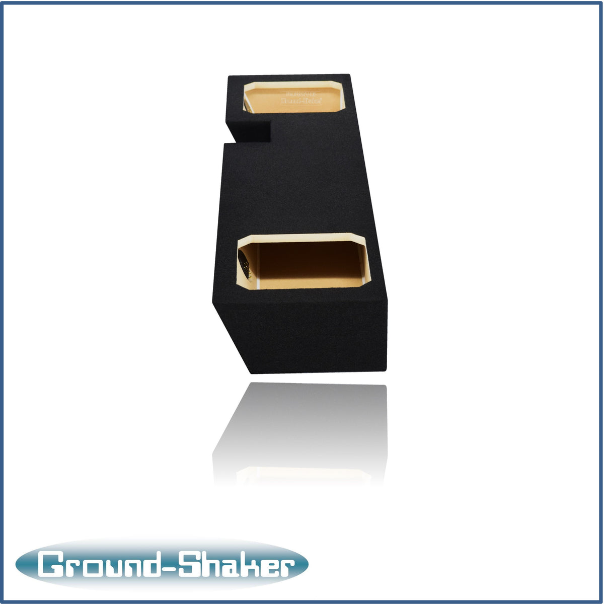 Ground Shaker dual 10 inch square-cutout sealed sub box installed under rear seat of Ford F-250 Ext Cab