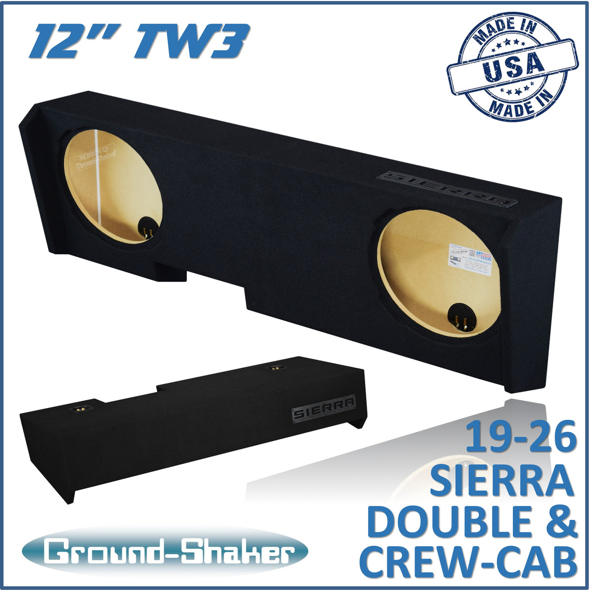 Ground Shaker GS-LGMTW3212B subwoofer enclosure for Fits 19–26 GMC Sierra Crew Cab