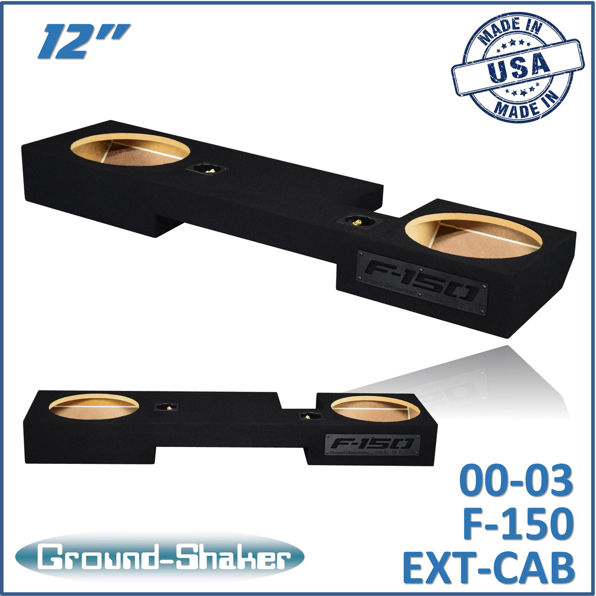 Ground Shaker GS-NF150212B black dual 12 inch sealed sub box for 00–03 Ford F-150 Ext-Cab — front view