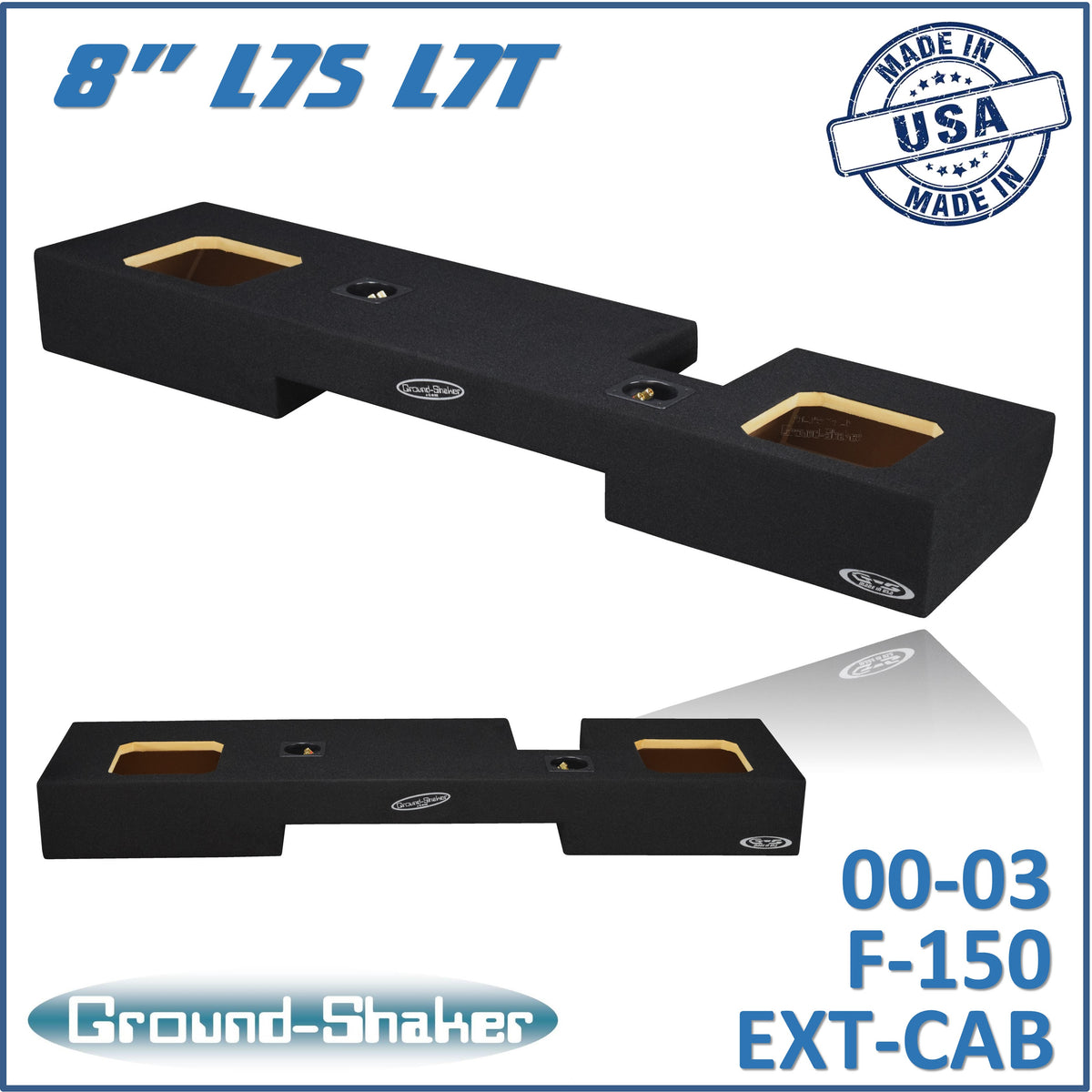 Ground Shaker GS-NF150KK28B dual 8-inch sealed solobaric-style subwoofer enclosure with square cutouts for Ford F-150 extended cab