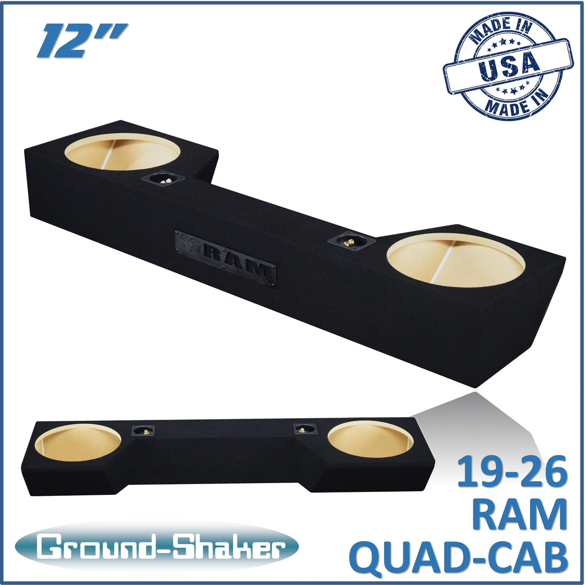 Ground Shaker GS-QDG212B subwoofer enclosure for Fits 19–26 Dodge Ram Quad Cab