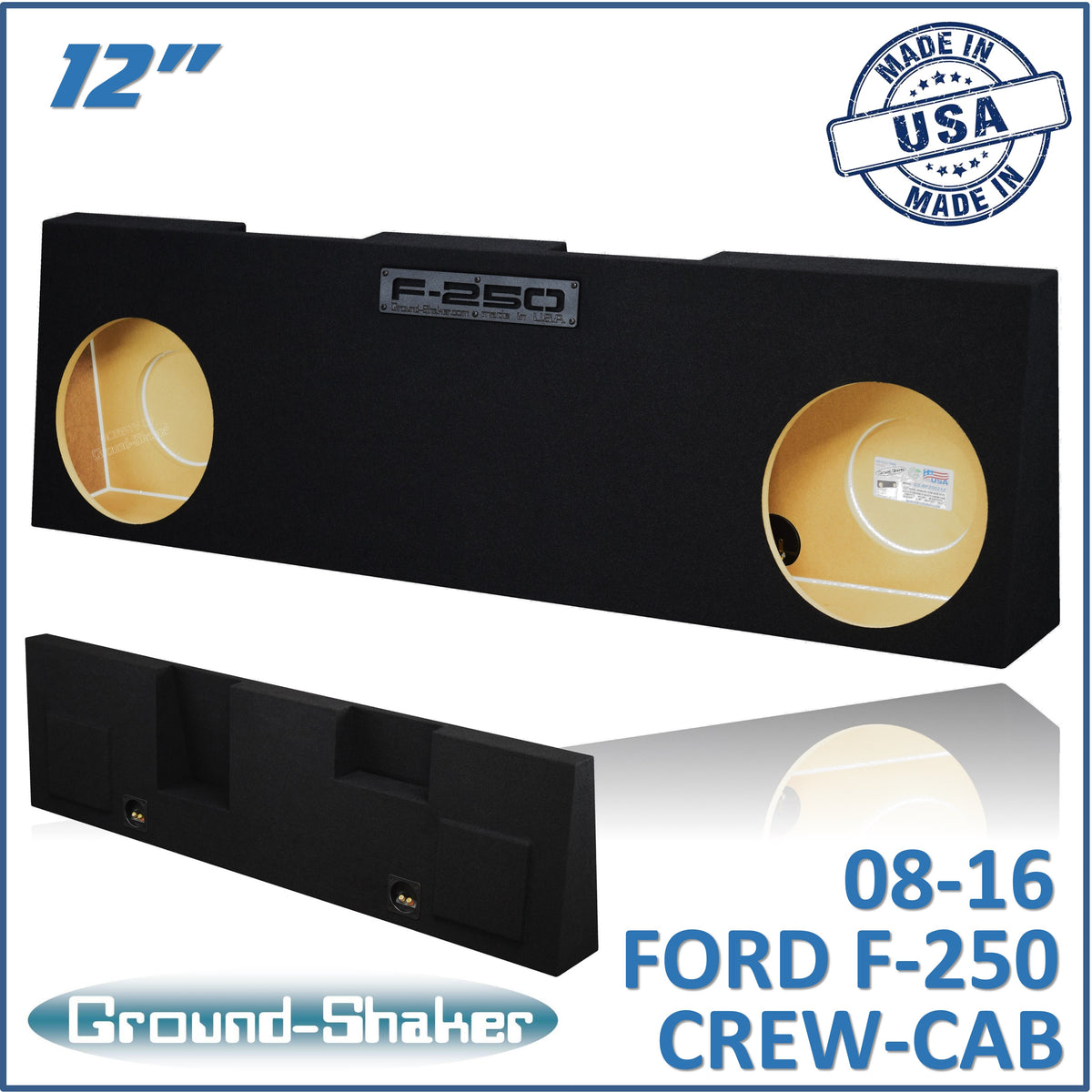 Ground Shaker GS-RF250212B dual 12 inch sealed sub box for 08-16 Ford F-250 Crew Cab — front view